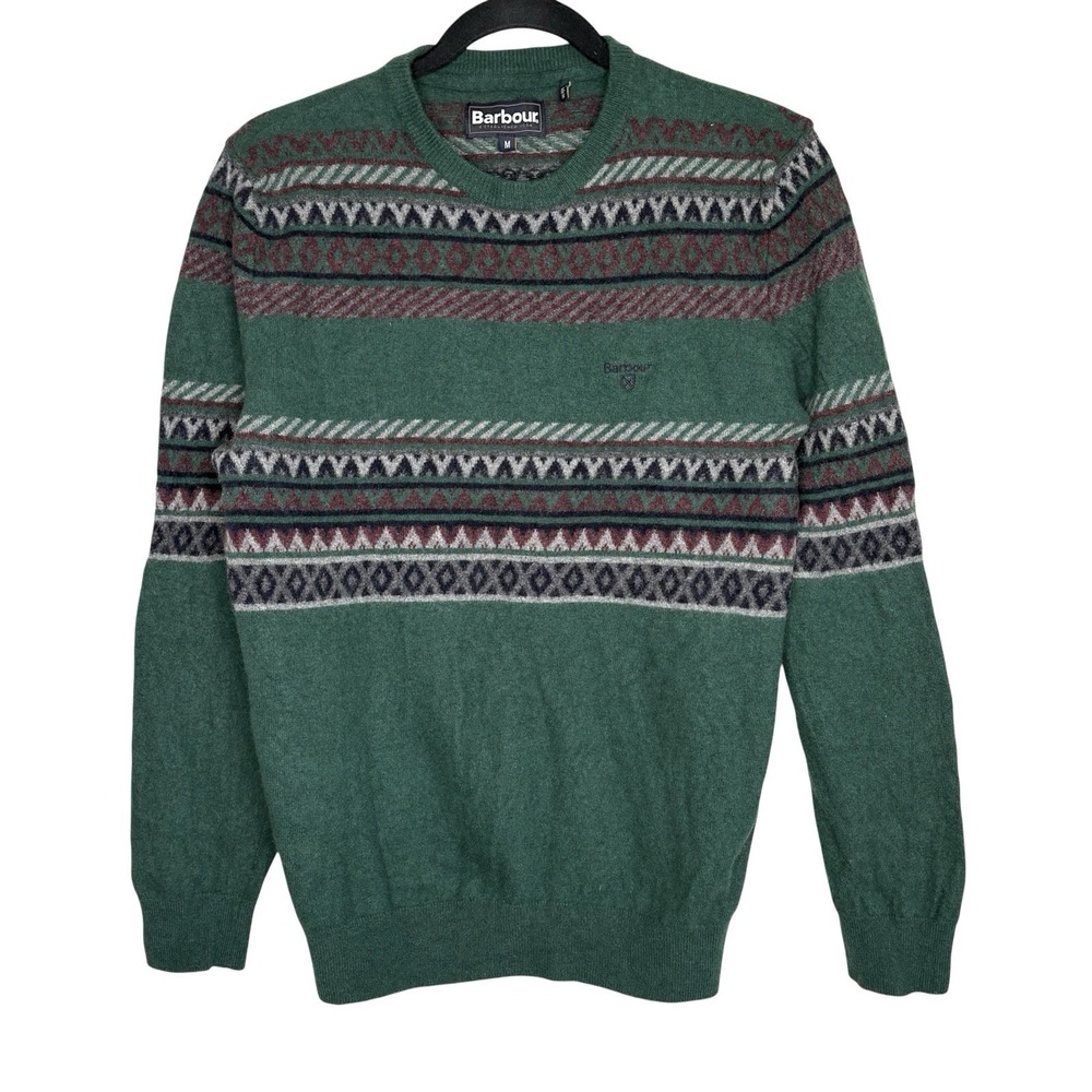 Barbour Winterborne Fairisle Crewneck Sweater Mens M Fisherman Ski Wool Nordic
